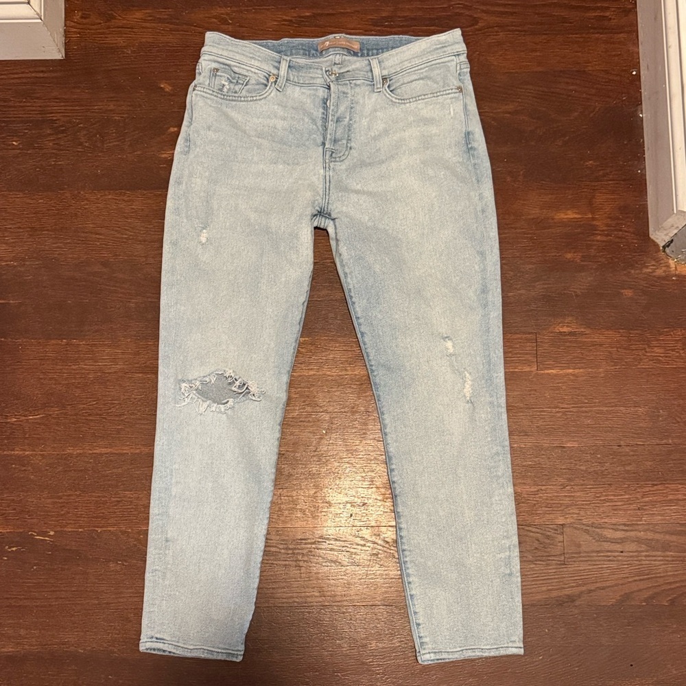 7 For All Mankind Light Blue Straight Leg Jeans - Picture 1 of 11